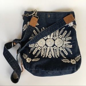 Lucky Brand Embroidered Denim Shoulder Bag